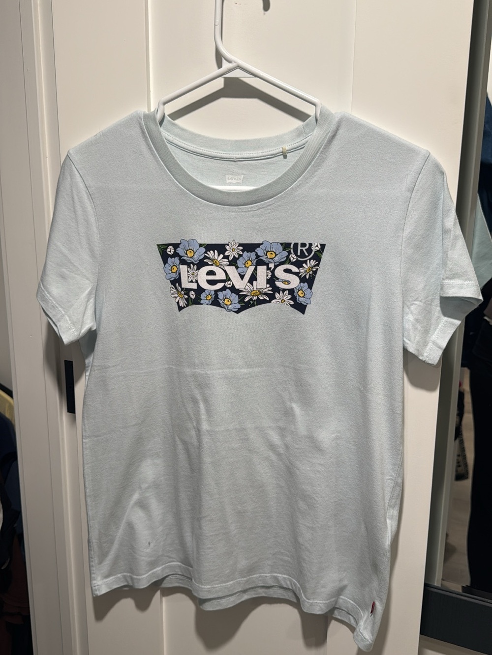 Levi's Baby Blue Short Sleeve Tee with Floral Logo Box